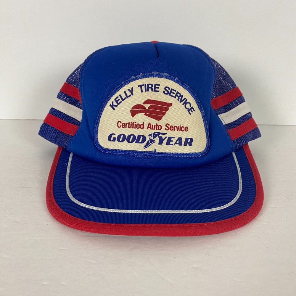 Vintage Goodyear Eagle 3 Stripe Patch Snapback Hat Trucker Cap Auto Tire Repair